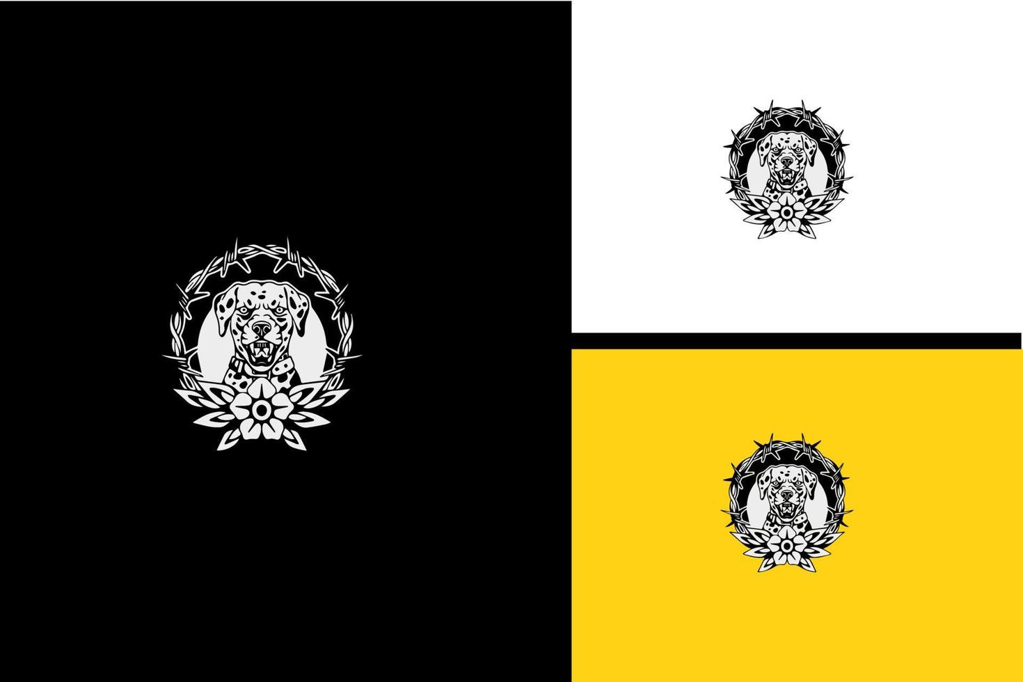 création de logo de chien de tête vecteur en colère noir et blanc