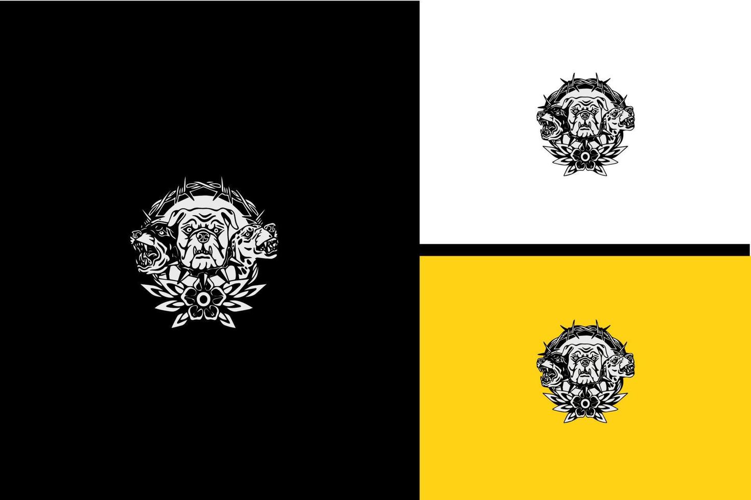 création de logo de chien de tête vecteur en colère noir et blanc