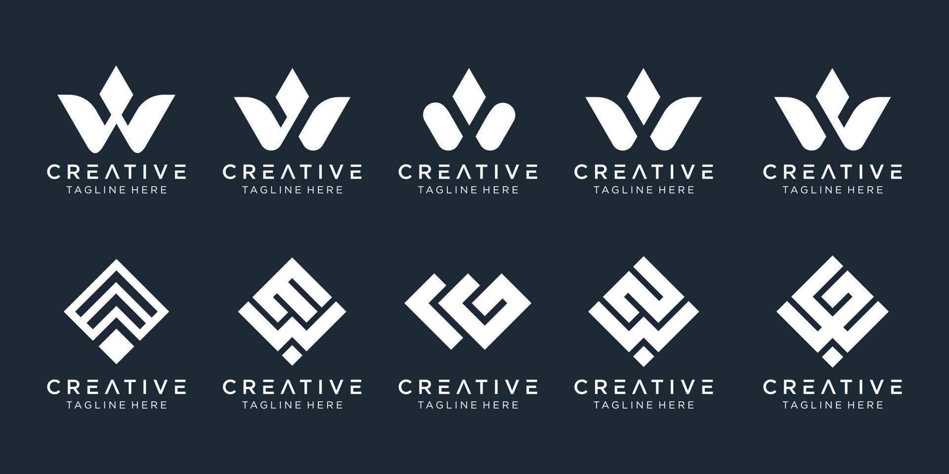 collection initiales w modèle de conception de logo. icônes pour les affaires de la mode, du sport, de la technologie, simples. vecteur