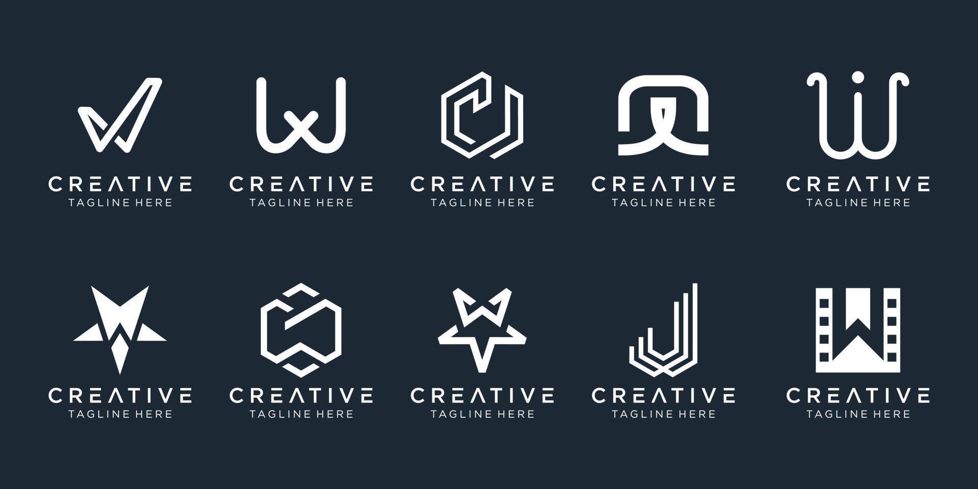 ensemble de modèle de conception de logo initial w monogramme créatif. icônes pour les affaires de la mode, du sport, du numérique, de la technologie, simples. vecteur