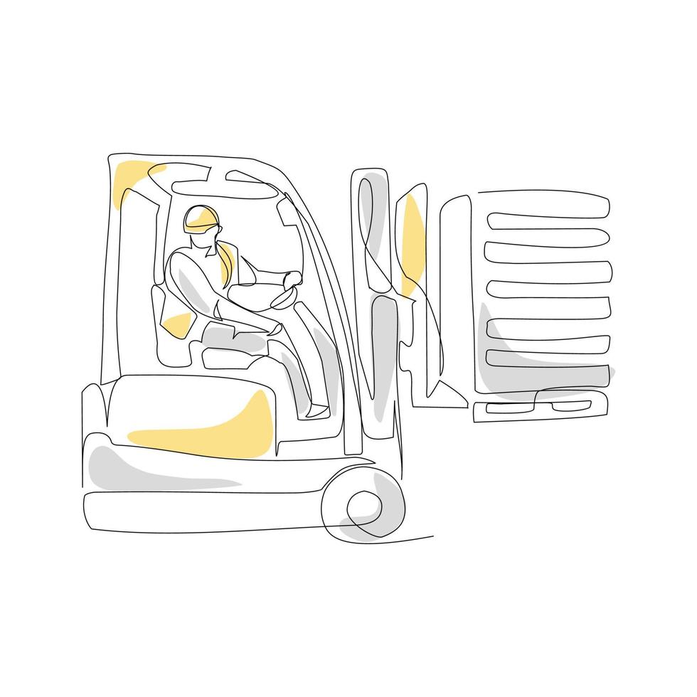 illustration vectorielle de chariot élévateur dessinée dans le style d'art en ligne vecteur