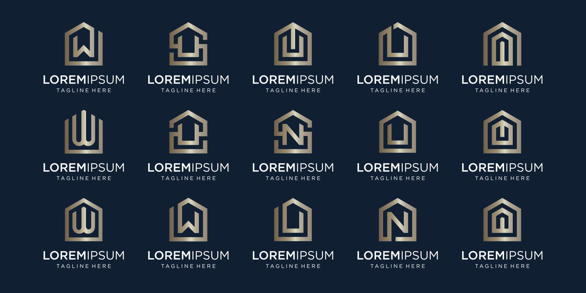 ensemble de logo de maison combiné avec la lettre w, u, n, modèle de conceptions. vecteur
