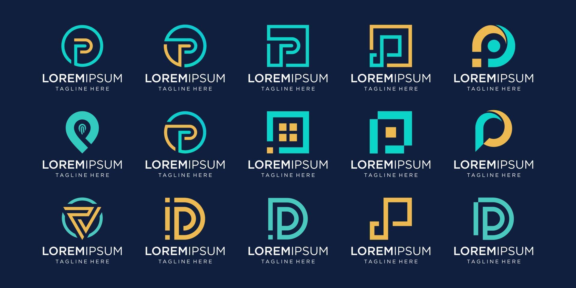 ensemble de modèle de logo abstrait lettre initiale p. icônes pour les affaires de la mode, du numérique, de la technologie, vecteur
