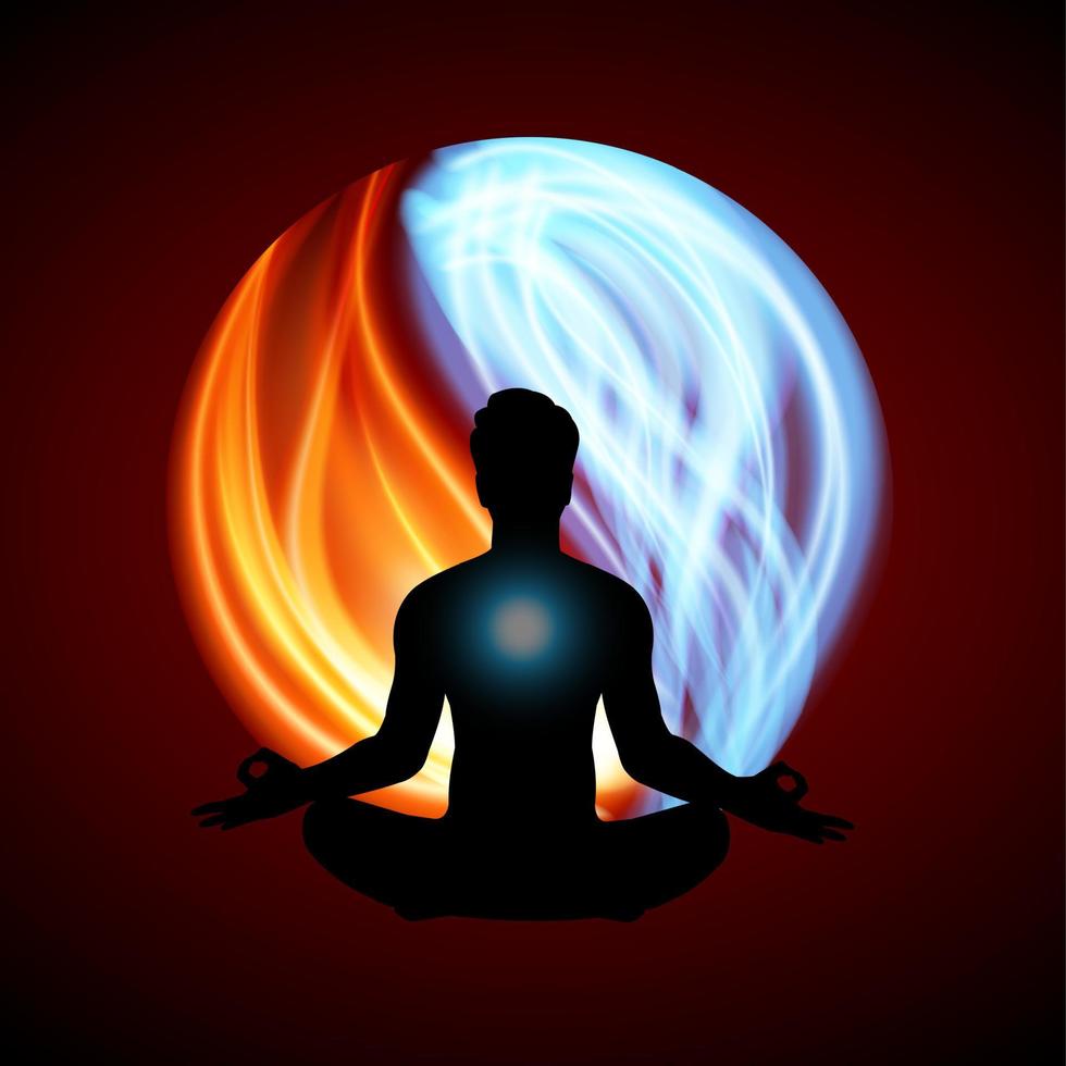 yin yang méditation yoga avec silhouette humaine vecteur