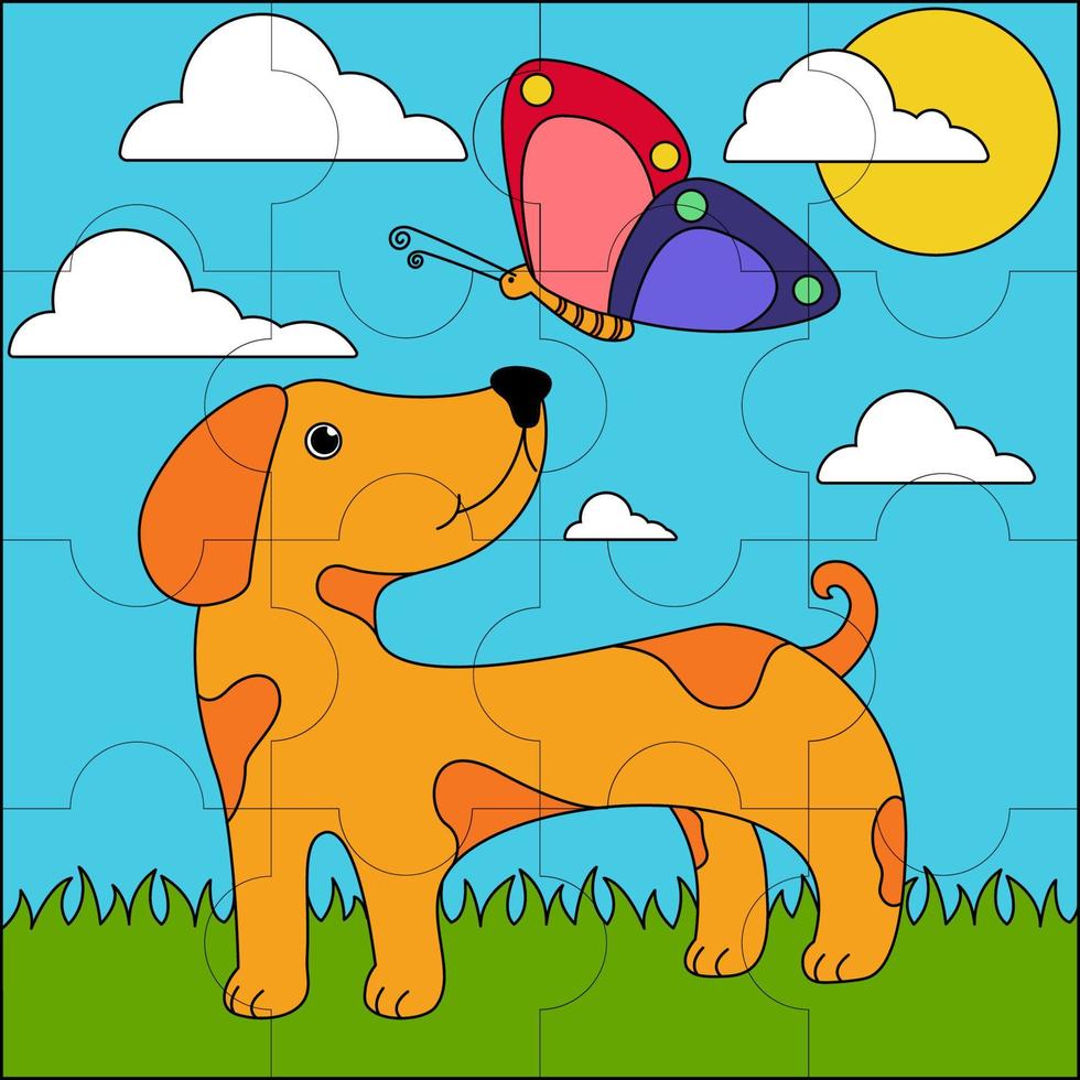 chien et papillon adaptés à l'illustration vectorielle de puzzle pour enfants vecteur