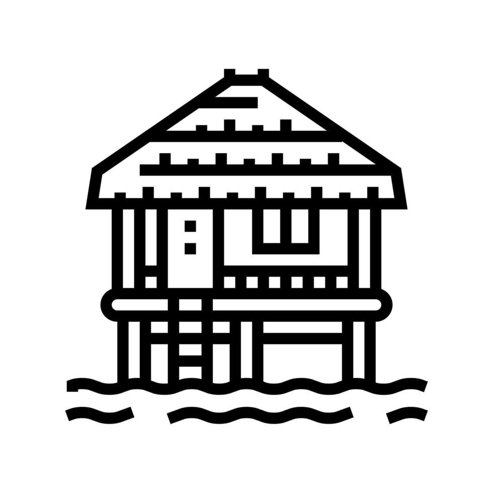 bungalow s'appuyant sur l'illustration vectorielle de l'icône de la ligne d'eau vecteur