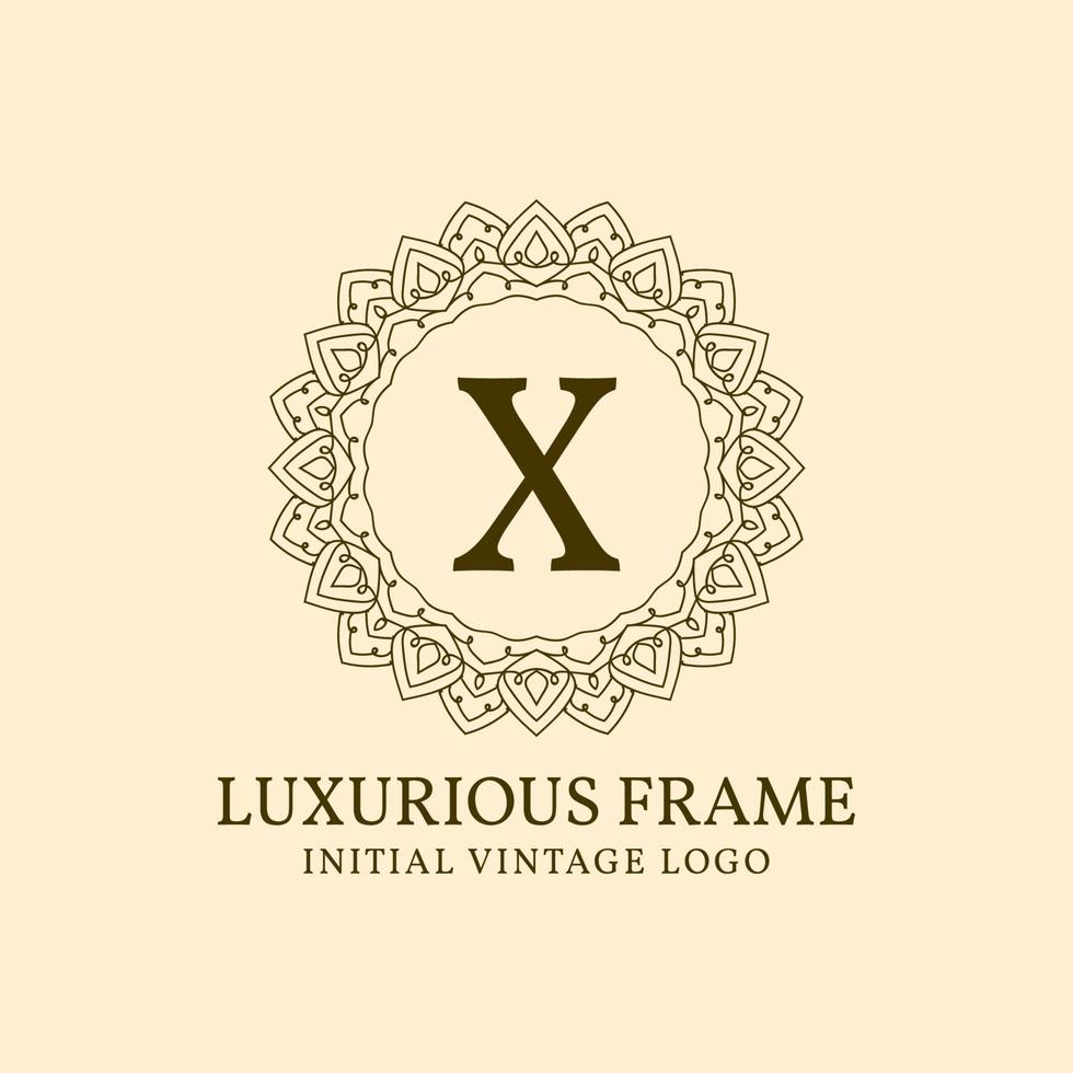 lettre x élément de conception de logo vectoriel vintage initial cadre luxueux