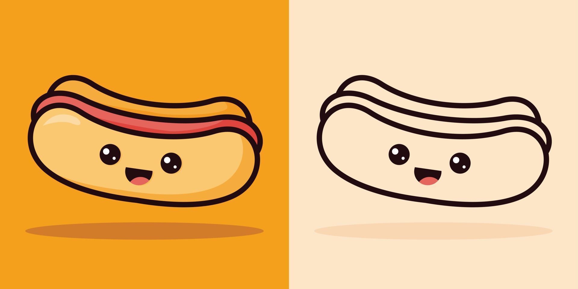 illustration vectorielle graphique de hot-dog kawai. adapté aux produits alimentaires, etc. vecteur