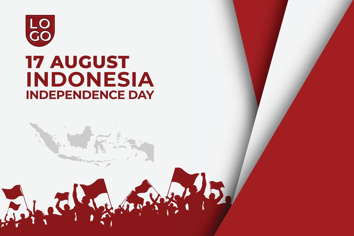 modèle simple 3d fête de l'indépendance de l'indonésie avec carte de l'indonésie et personnes euphoriques vecteur