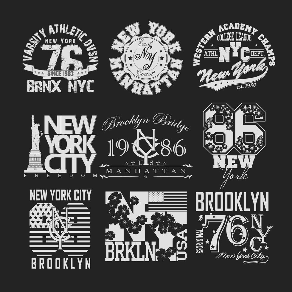 ensemble d'emblèmes graphiques de typographie sportive, conception d'impression de t-shirt. vêtements athlétiques originaux, imprimé vintage pour vêtements de sport vecteur