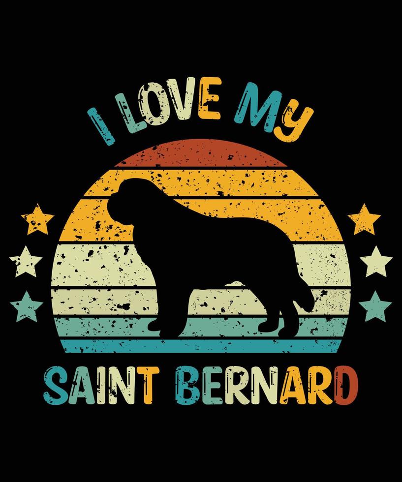 drôle saint bernard vintage rétro coucher de soleil silhouette cadeaux amoureux des chiens propriétaire de chien essentiel t-shirt vecteur