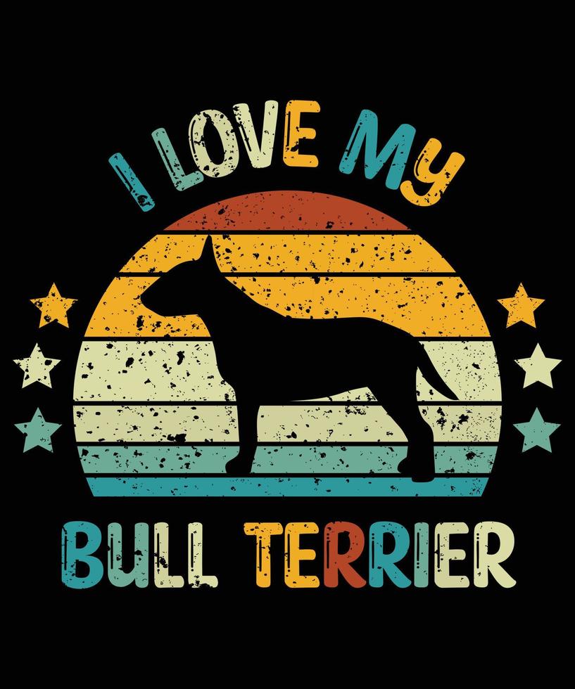 drôle bull terrier vintage rétro coucher de soleil silhouette cadeaux amoureux des chiens propriétaire de chien essentiel t-shirt vecteur