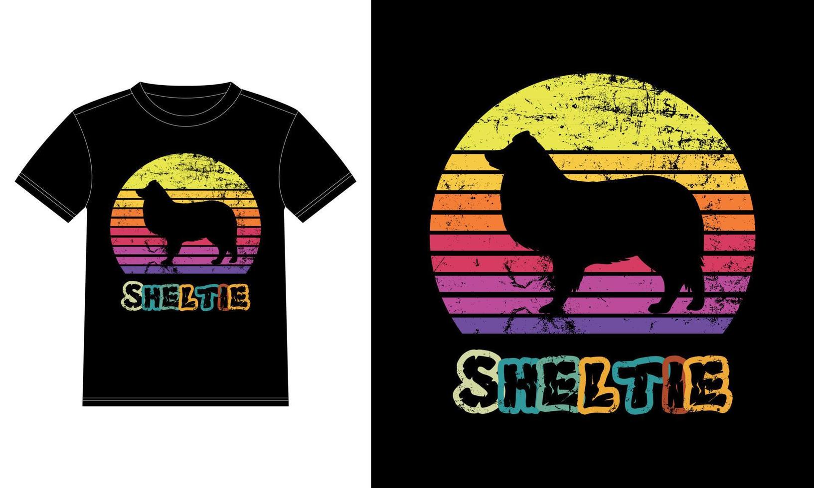 drôle sheltie vintage rétro coucher de soleil silhouette cadeaux amoureux des chiens propriétaire de chien essentiel t-shirt vecteur