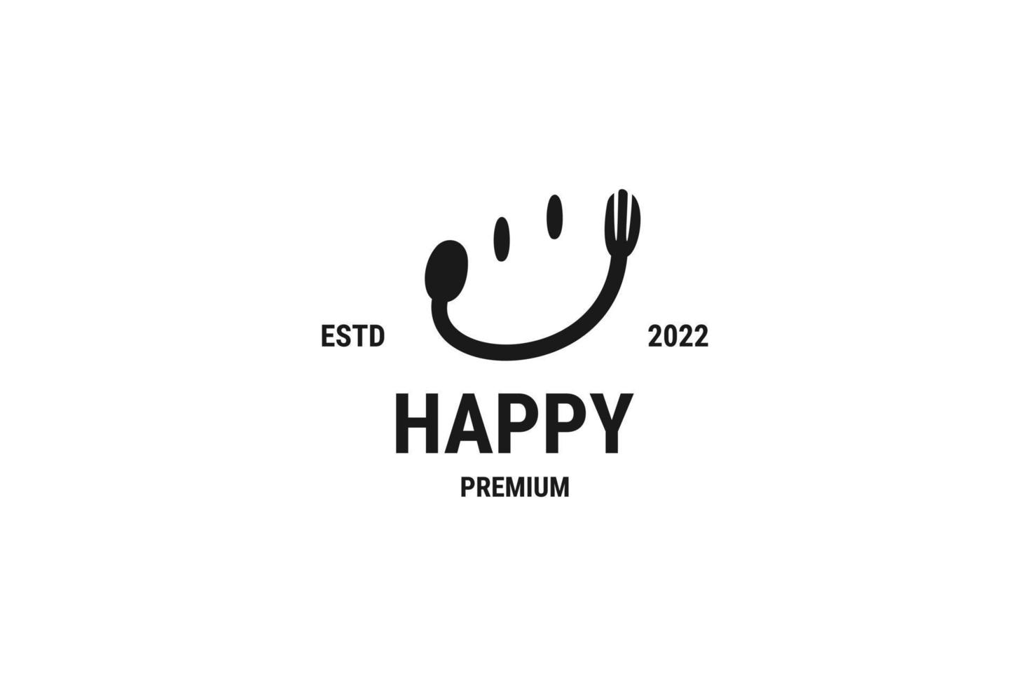 visage heureux sourire nourriture fourchette logo design vecteur icône illustration idée