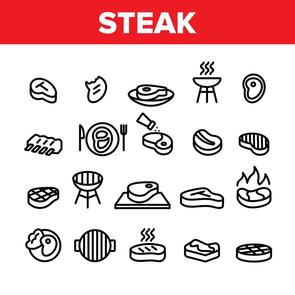 icônes d'éléments de collection de steak de viande mis en vecteur