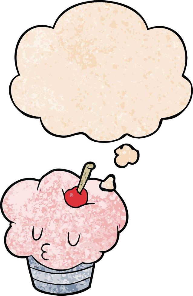cupcake de dessin animé et bulle de pensée dans le style de motif de texture grunge vecteur