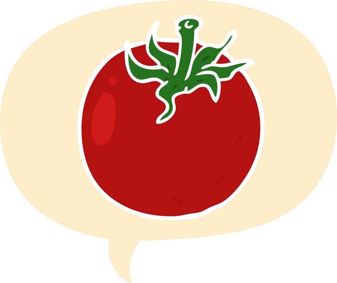dessin animé tomate fraîche et bulle de dialogue dans un style rétro vecteur