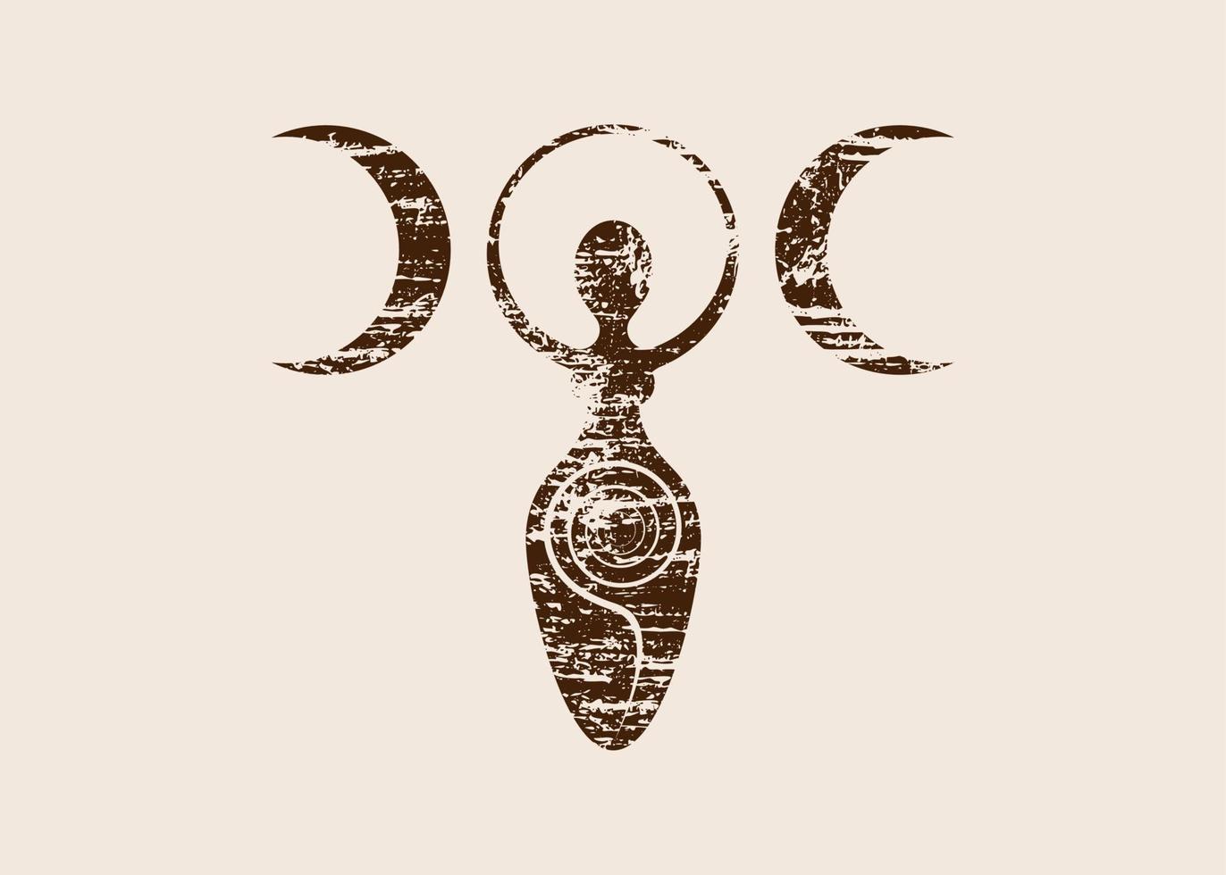 rétro vintage femme wiccan logo triple lune déesse, spirale de fertilité, symboles païens, cycle de vie, mort et renaissance. wicca terre mère symbole de la procréation sexuelle, icône de tatouage vectoriel isolée