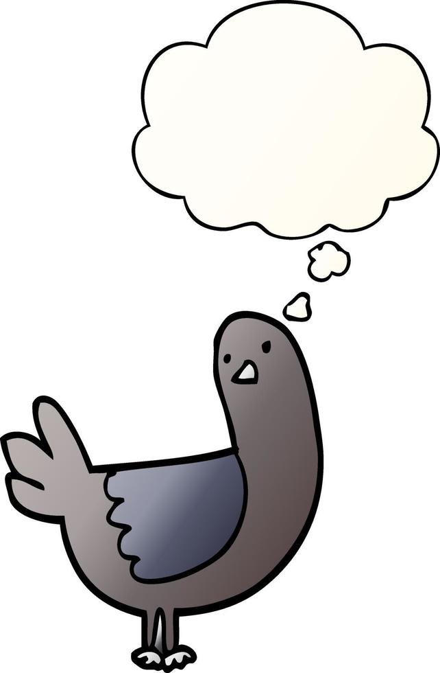 pigeon de dessin animé et bulle de pensée dans un style de dégradé lisse vecteur