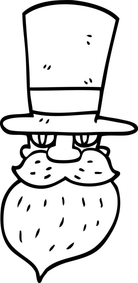 dessin au trait dessin animé homme en chapeau haut de forme vecteur