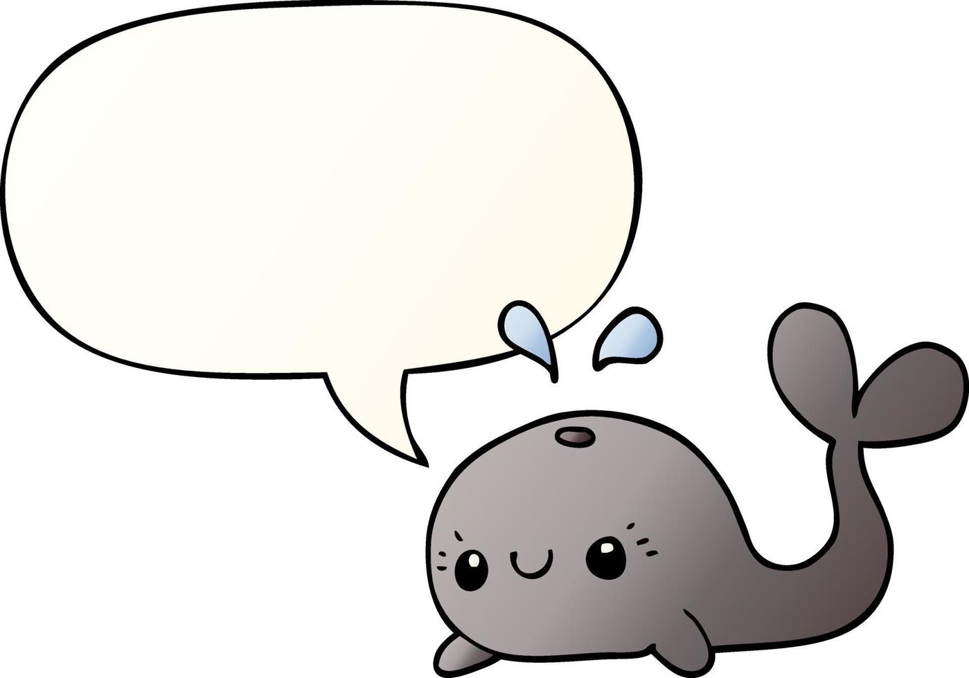 baleine de dessin animé mignon et bulle de dialogue dans un style de dégradé lisse vecteur