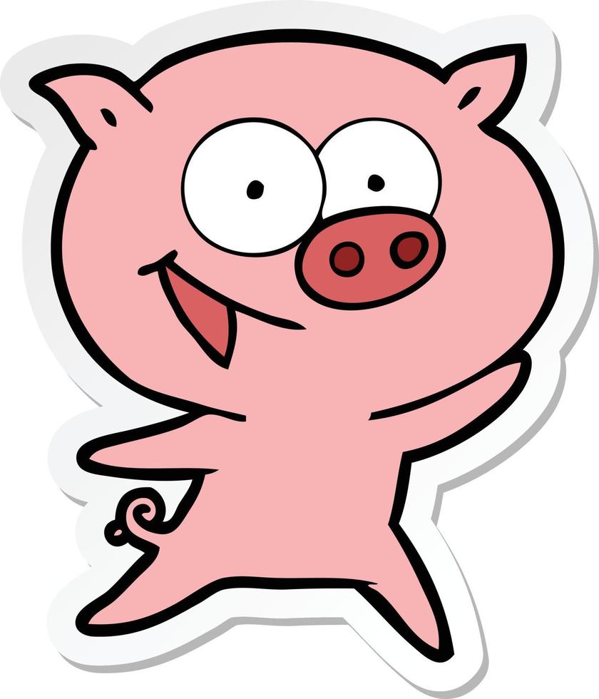 autocollant d'un dessin animé cochon joyeux vecteur