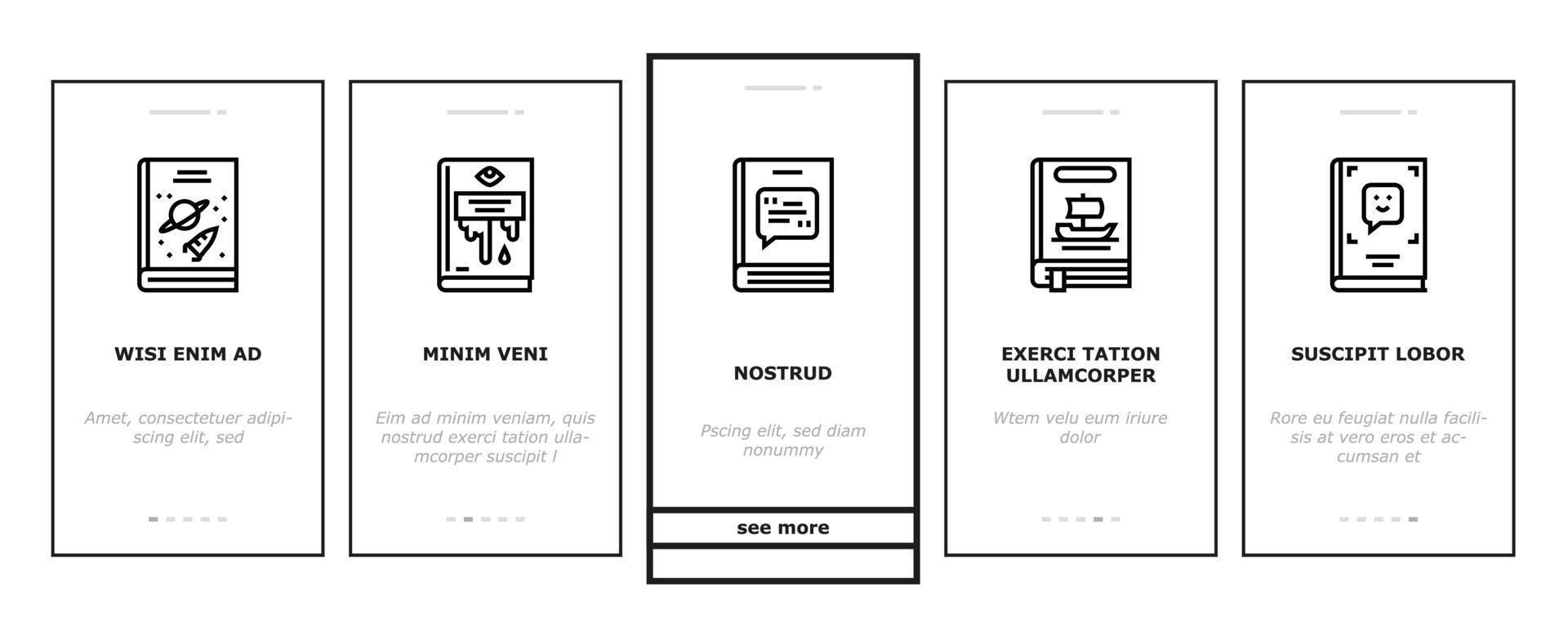 genres littéraires livres onboarding icons set vector