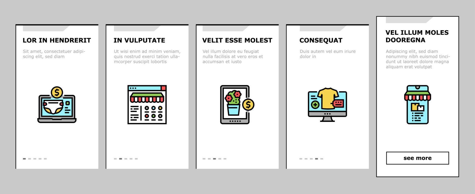 shopping en ligne app onboarding icons set vector