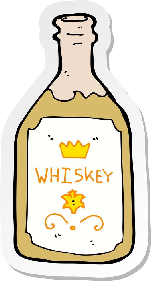 autocollant d'une bouteille de whisky de dessin animé vecteur