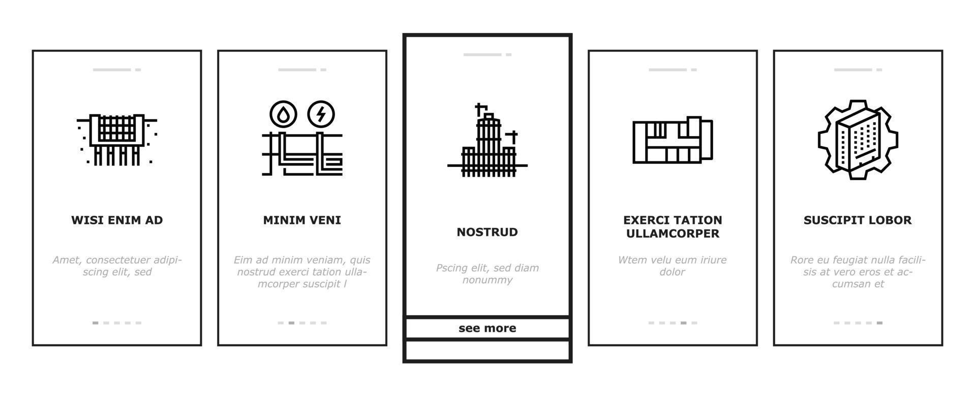 bâtiment, construction, onboarding, icônes, ensemble, vecteur