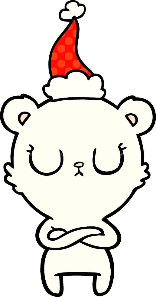 illustration de style bande dessinée paisible d'un ours polaire portant un bonnet de noel vecteur