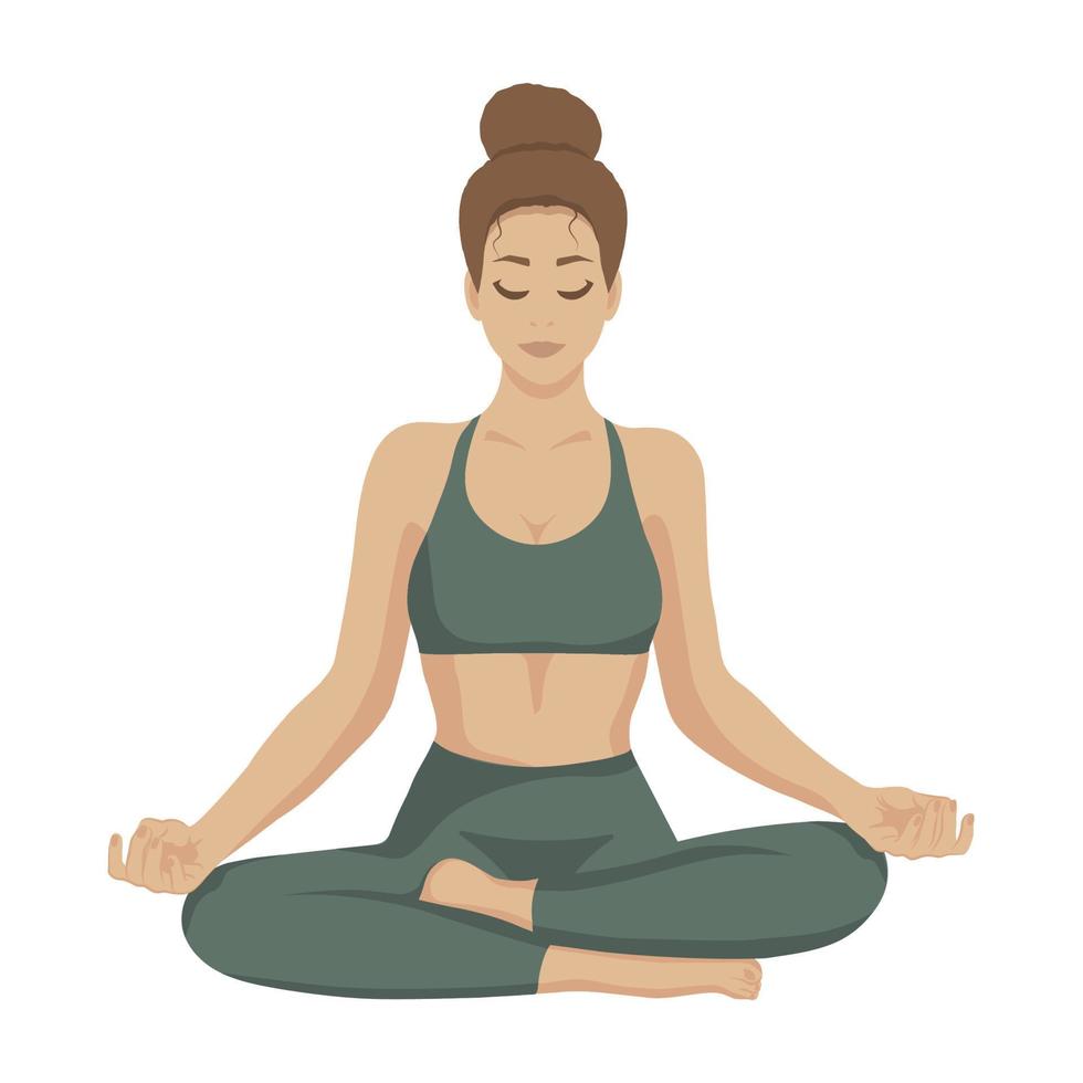 yoga féminin. fille en posture de lotus méditant. illustration vectorielle. vecteur