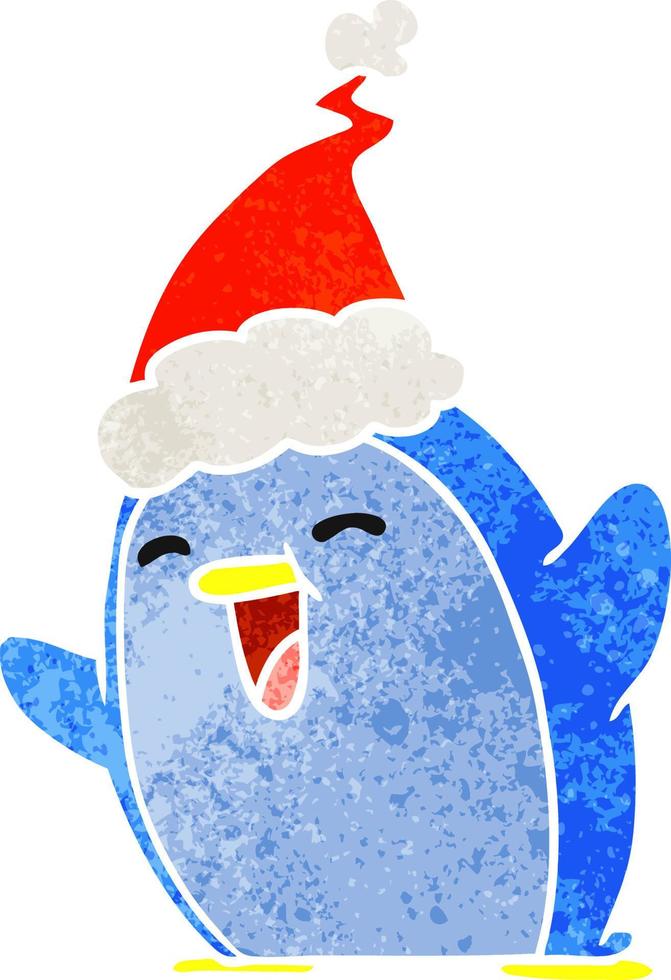 dessin animé rétro de noël de pingouin kawaii vecteur