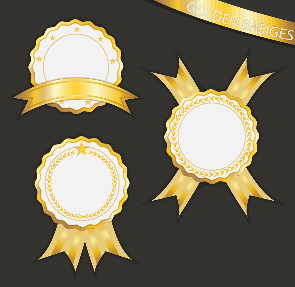 badge vierge de couleur dorée et blanche avec ruban vecteur