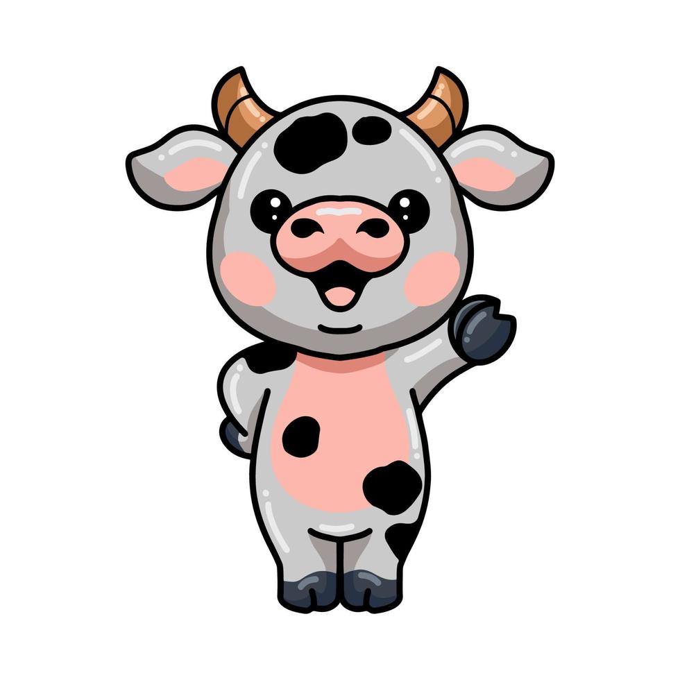 dessin animé mignon bébé vache agitant la main vecteur
