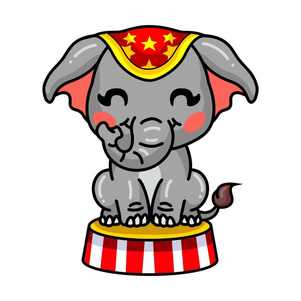 dessin animé mignon bébé éléphant de cirque assis sur scène vecteur