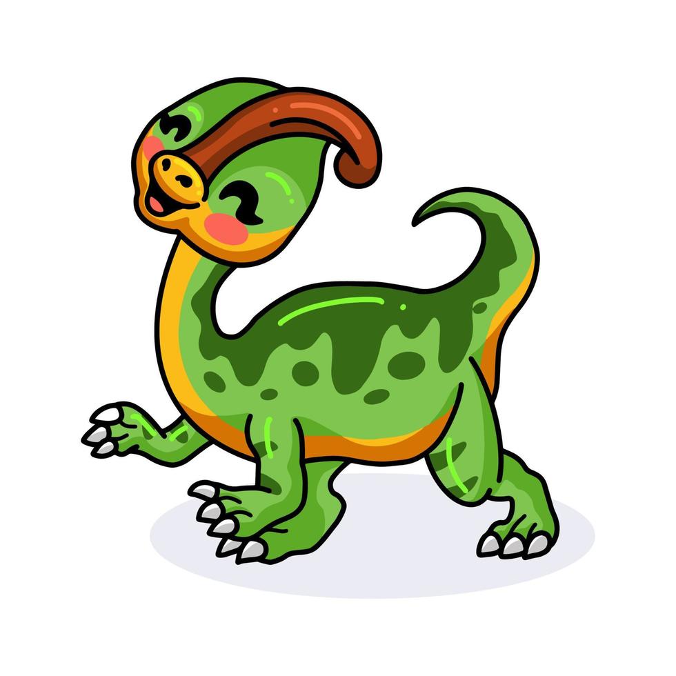 dessin animé mignon petit dinosaure parasaurolophus vecteur