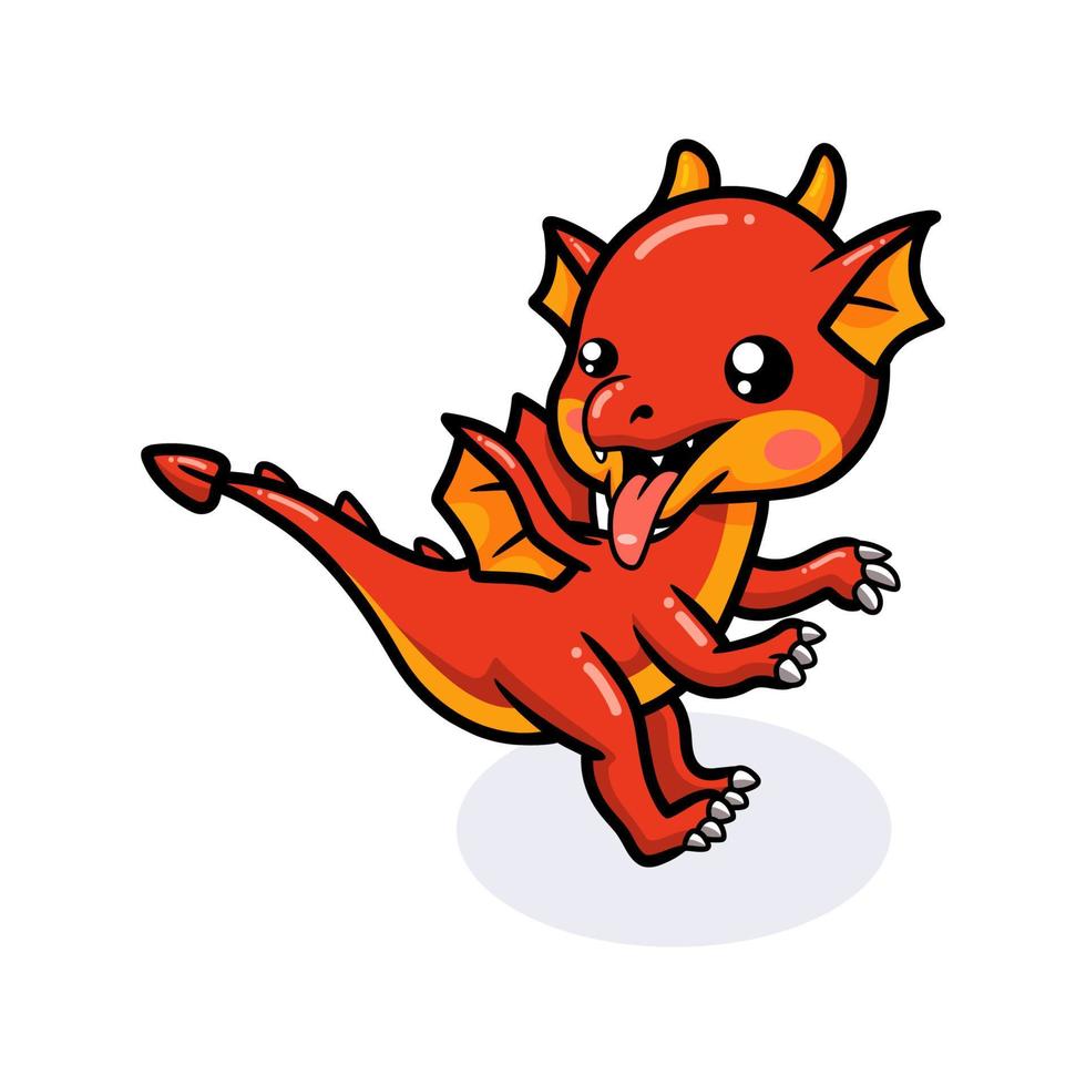 dessin animé mignon petit dragon rouge sautant vecteur