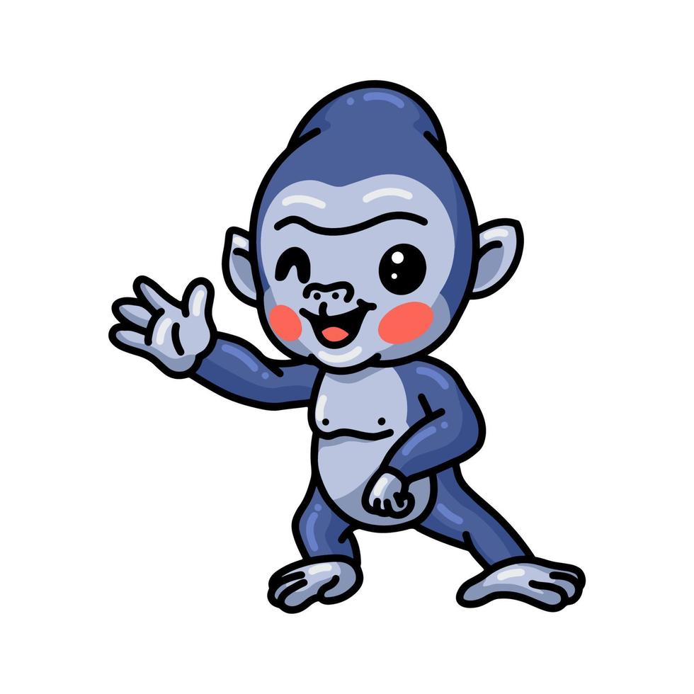 dessin animé mignon bébé gorille agitant la main vecteur