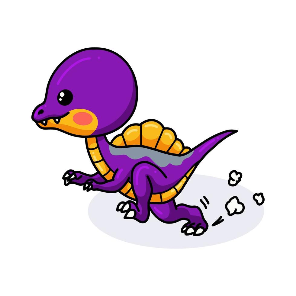 dessin animé mignon petit dinosaure violet en cours d'exécution vecteur