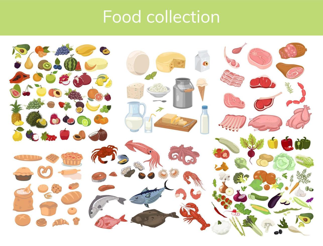 collection de nourriture isolée sur fond blanc. graphiques vectoriels. vecteur