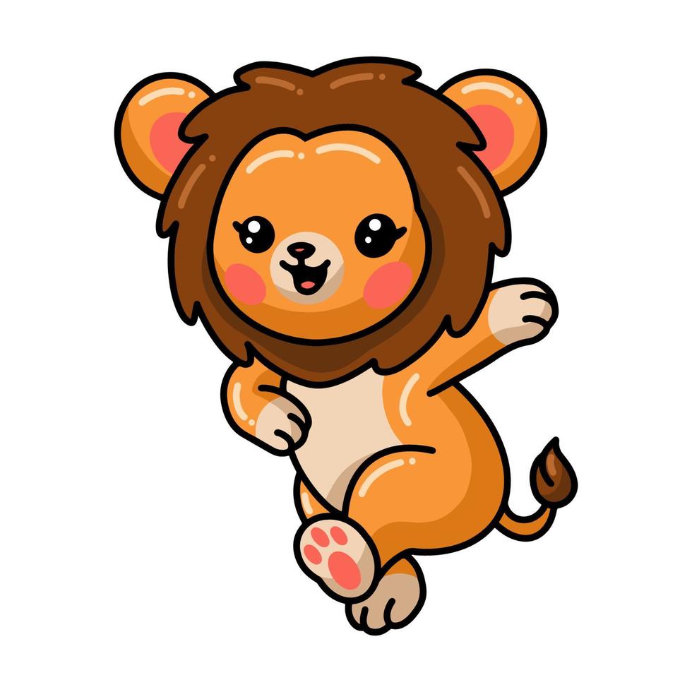 mignon petit dessin animé de lion posant vecteur