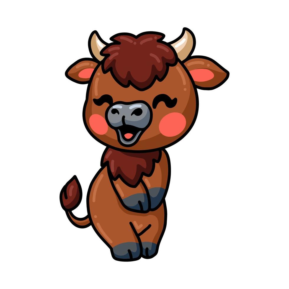 dessin animé mignon bébé yak posant vecteur
