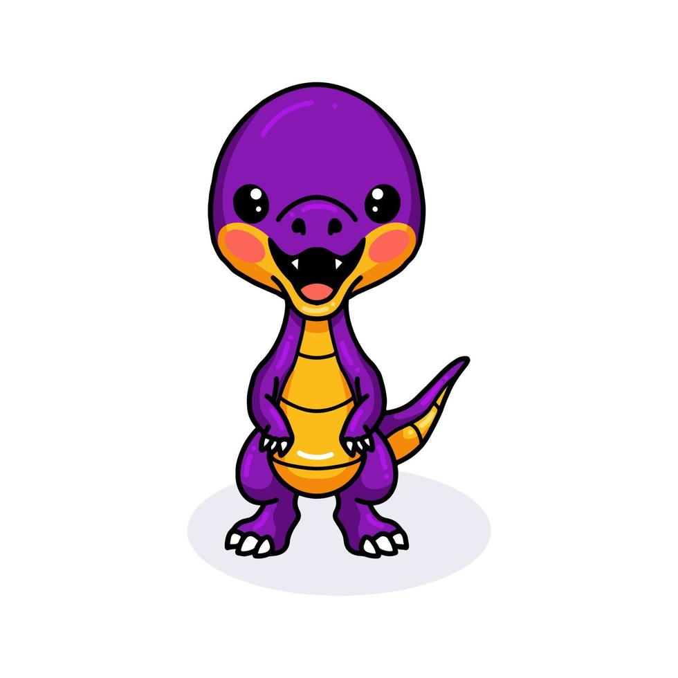 dessin animé mignon petit dinosaure violet debout vecteur