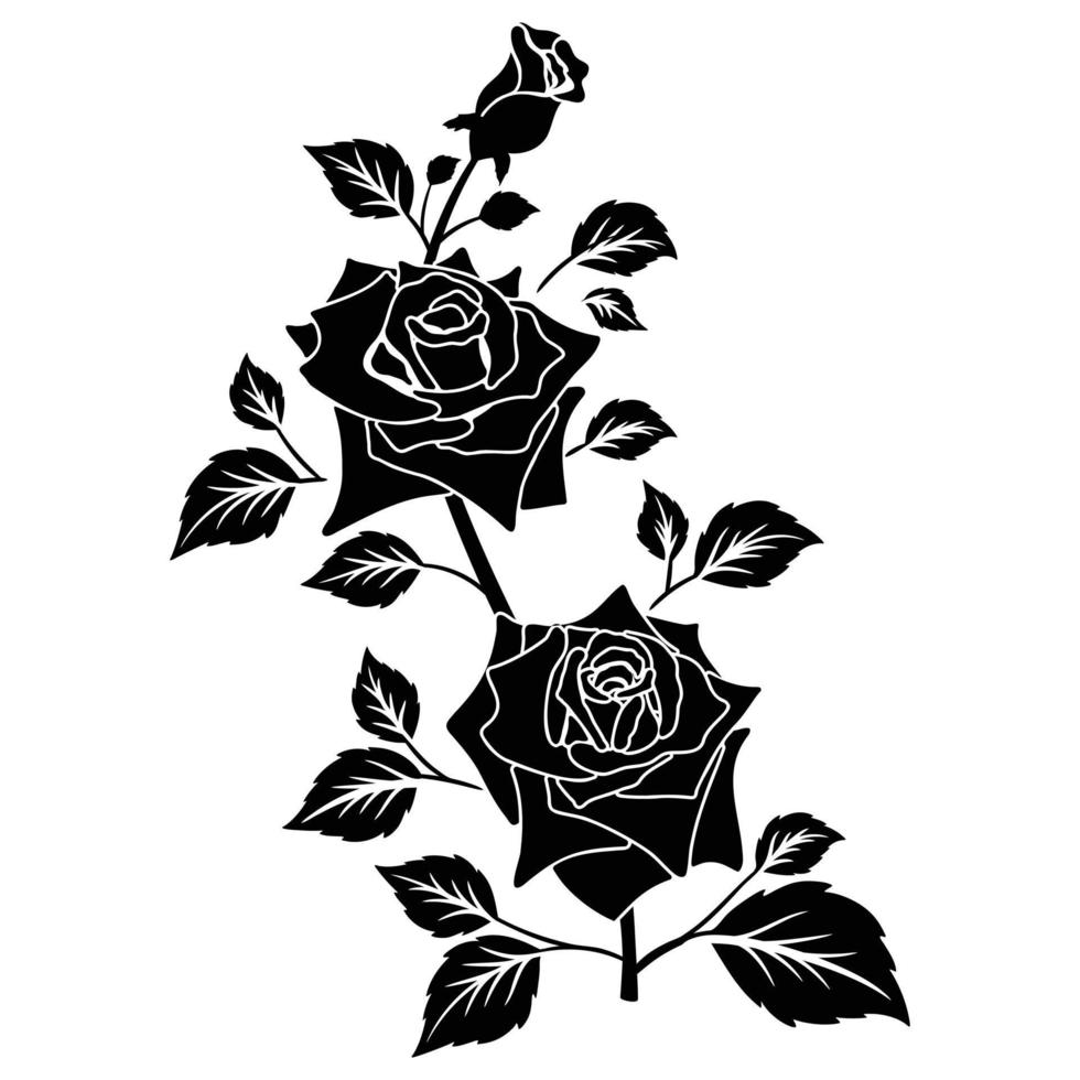 silhouette noir motif rose vecteur