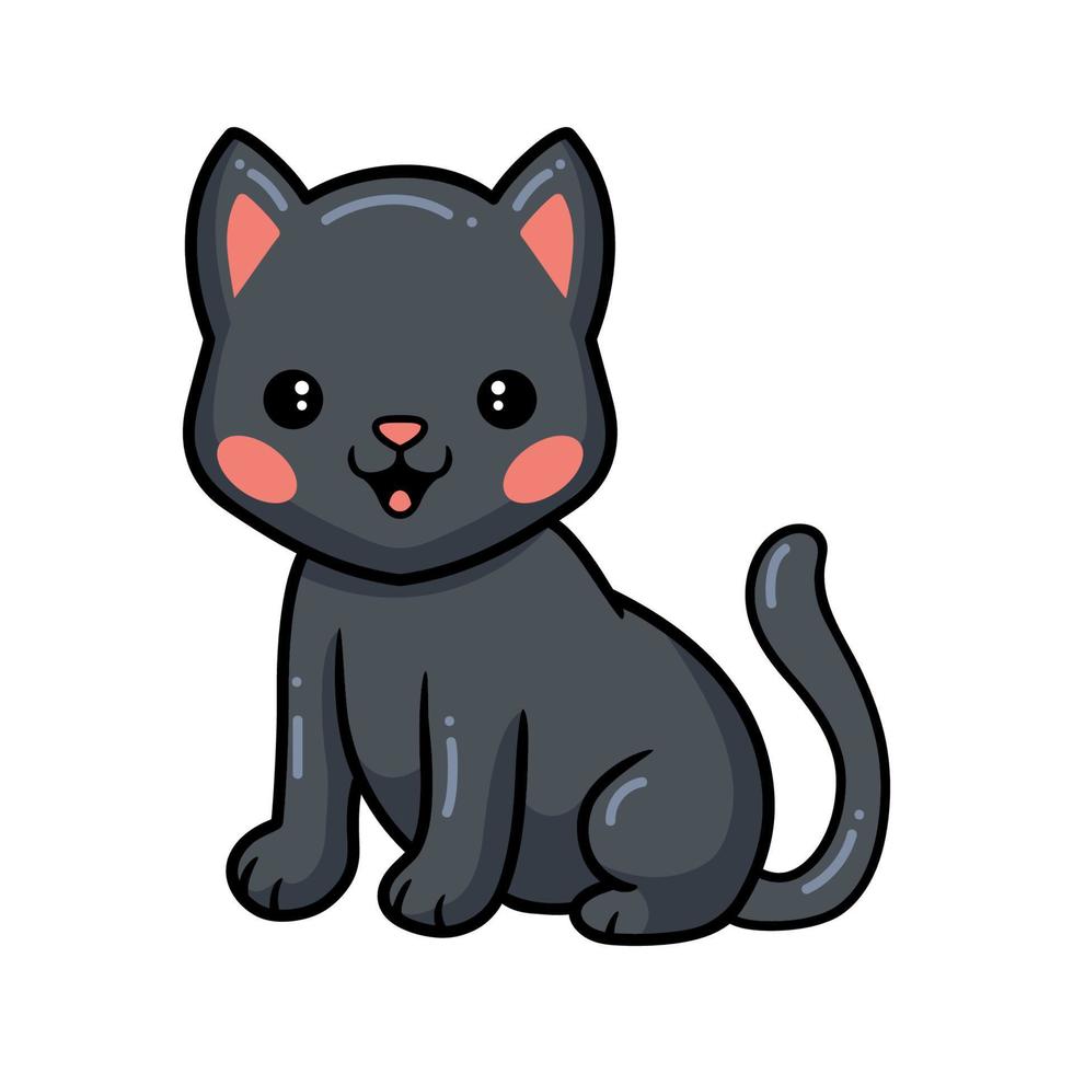 dessin animé mignon petit chat noir assis vecteur