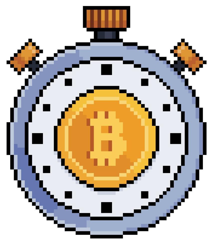 chronomètre pixel art bitcoin. investissement dans l'icône vectorielle de crypto-monnaies pour le jeu 8 bits sur fond blanc vecteur