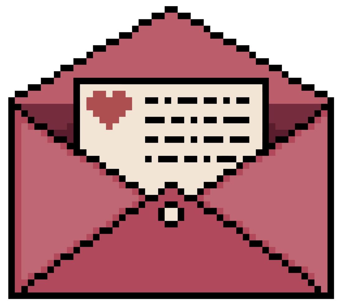 pixel art lettre d'amour élément de jeu 8bit sur fond blanc vecteur