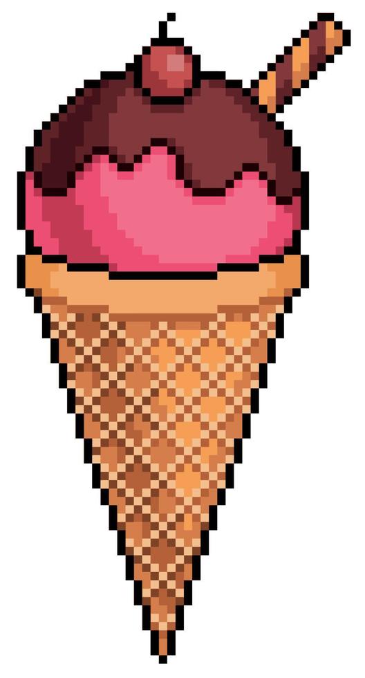 icône de vecteur de crème glacée pixel art pour jeu 8bit sur fond blanc