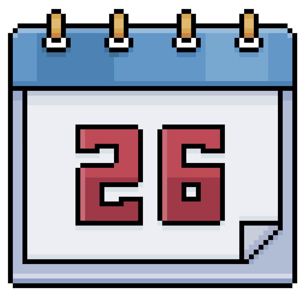 calendrier pixel art avec date 26. jour 26. jour férié 26 icône vectorielle pour jeu 8 bits sur fond blanc vecteur